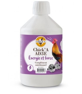 Vitamines A, D3, E CHICK'A Energie et Force 500 ml pour Volaille, Lapin
