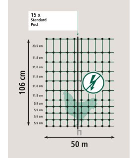Filet vert non électrifiable Haut 106 cm double pointe 50 m pour Volaille et Agneau