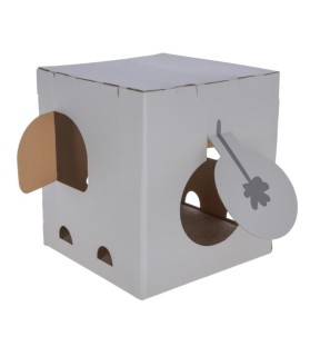 Maison griffoir Eléphant grise en carton 35 x 35 x 39 cm pour Chat