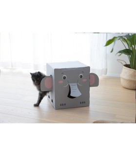 Maison griffoir Eléphant grise en carton 35 x 35 x 39 cm pour Chat