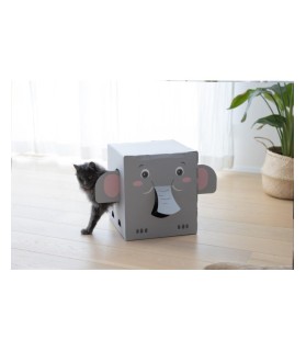 Maison griffoir Eléphant grise en carton 35 x 35 x 39 cm pour Chat