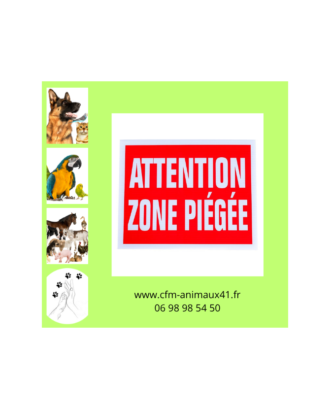 Panneau BOXTRAP 25 x 20 cm Attention Zone Piégée x 5 CFM Animaux 41 à Conan 41290