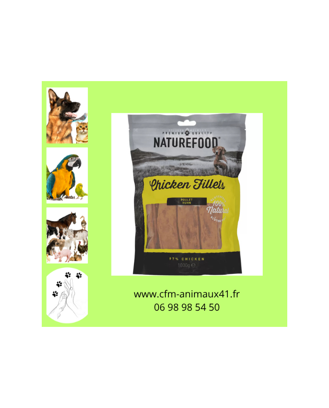 Friandise au filet de poulet 100% Naturel Naturefood pour Chien x 1 kg CFM Animaux 41 à Conan 41290 Friandise au filet de poulet 100% Naturel Naturefood pour Chien x 1 kg CFM Animaux 41 à Conan 41290