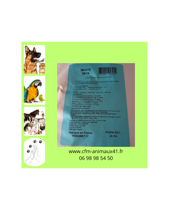 Croquette Chasse PROFUSION Meute 28/14 pour Chien actif x 20 kg CFM Animaux 41 à Conan 41290